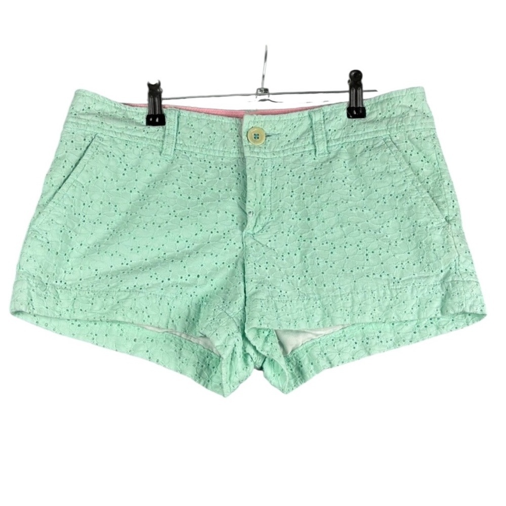 Lilly Pulitzer Walsh Light Aqua Floral Eyelet Lace Shorts Sz 4